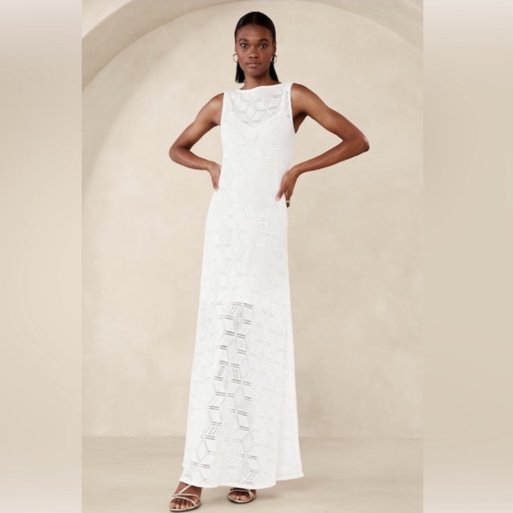 Banana Republic White Crochet Maxi Dress